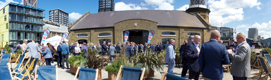 On the bank of the Thames: open air space at Trinity Buoy Wharf with great views of the O2