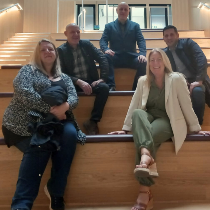 The Armorduct team (Bottom row, l-r) Gemma Mansfield, HR and H&S Manager; Jo Hackett, PA to MD; (middle row, l-r) Martin Andrews, Site Facilities Director; James Wood, Sales Director; (top row) Mark Philpott, Commercial Director.