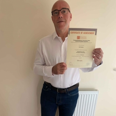Electrium's very own Ian Hunter with his Distinction Certificate for Introduction to the Principles of Electricity