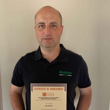 Keith-Willcock, Area Sales Manager at Electrium, with his EDA Certificate of Achievement for his first module Introduction to the Principles of Electricity