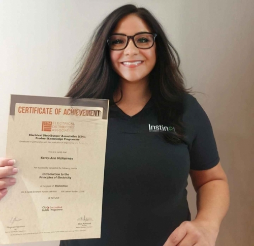 Area Sales Manager, Kerry-Ann McNairney, from Electrium Sales. Kerry-Ann received a Distinction for his first module, Introduction to Principles of Electricity