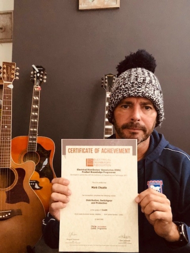 Mark Cheatle, Sales Engineer at Electrium, with his second EDA Certificate of Achievement for module Distribution, Switchgear and Protection