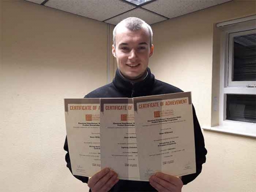 Sean Wilkinson, from Bennett & Fountain Leeds, with his certificates for completing three EDA Product Knowledge Modules.