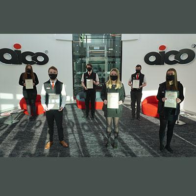 Aico apprentices with their EDA Module Certificates: Ella, Kieran, Olivia, Owen, Sam and Stephanie