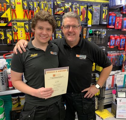 Congratulations to Alex Bailey of Edmundson Electrical Stafford receiving his lighting intro distinction certificate from Alan Bailey