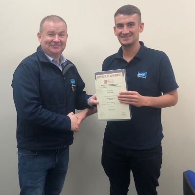 Robbie Cairns (Bemco Glasgow) continued his record of gaining distinctions for each module of the EDA product knowledge programme completed. Here he is receiving his certificate for Wiring Devices and Controls from  Billy McDonald, Branch Sales Manager.  Robbie has already started the next module!