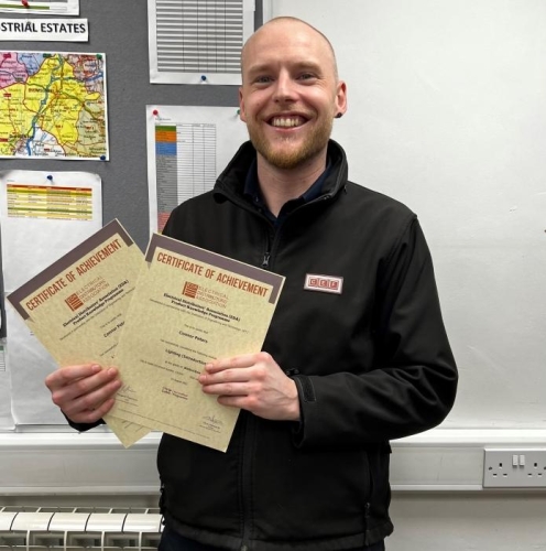 Congratulations to Connor Peters, CEF Bromsgrove on receiving his Lighting (Introduction) and Renewables Certificates at Distinction level