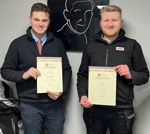 Harry Ashworth and Jake Baxter from CEF Banbury with their respective certificates in Distribution, Switchgear and Protection and Industrial Controls