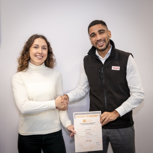 Louis Dorsett  being presented his 4th EDA Product Knowledge: Renewables by Manager of CEF (BEDFORDSHIRE branch), Annie Mckenzie. Louis has achieved a grade: Distinction. 