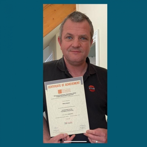 Mark Isaac, Sales Engineer at Electrium, with his EDA Certificate of Achievement for module Introduction to the Principles of Electricity